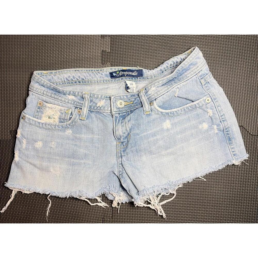 Aeropostale Light Wash Distressed Denim Cutoff Shorts